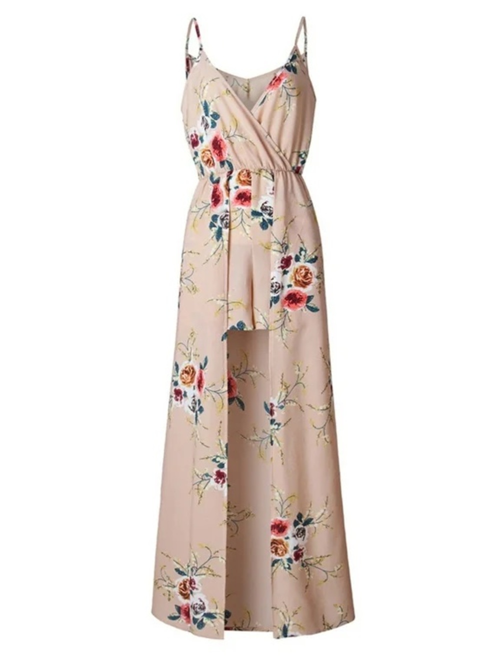 Blush Pink Floral Maxi Dress with Spaghetti Straps